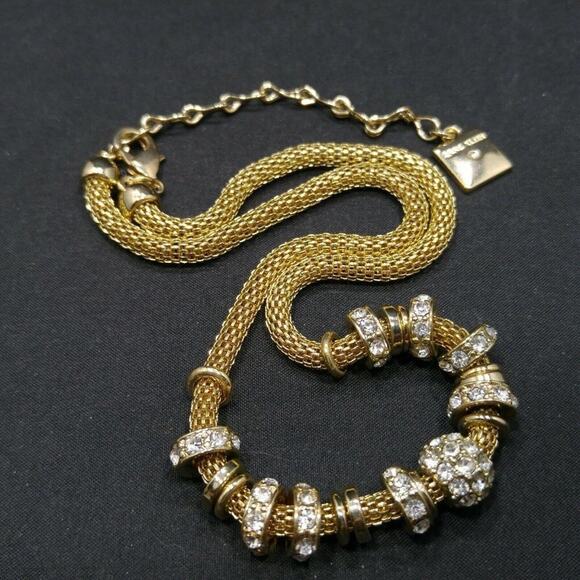 ANNE KLEIN Necklace Gold Tone Metal Mesh Chain, Silver Charms, 19 Inches - Picture 10 of 11